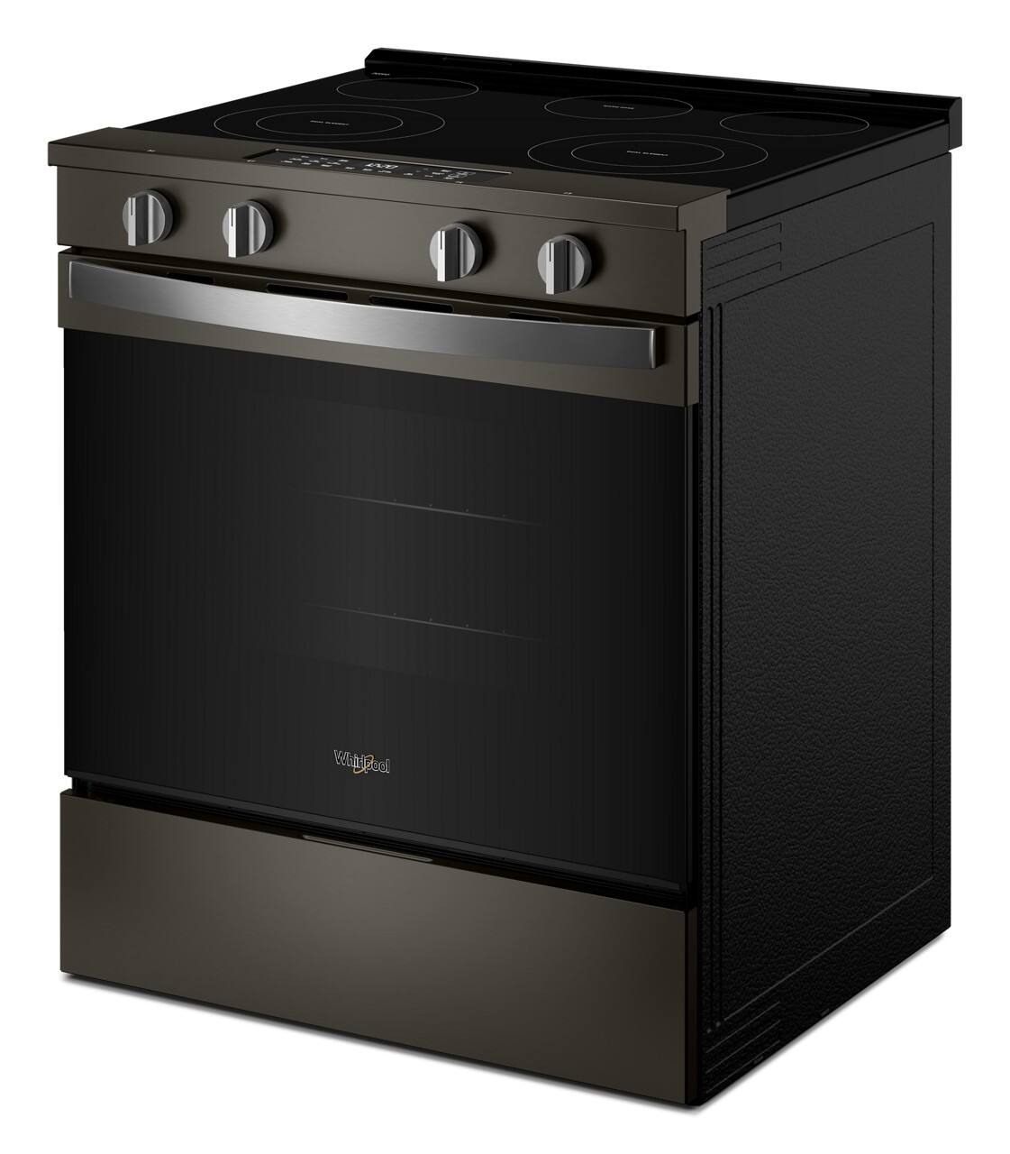 Left. Whirlpool - 5.3 Cu. Ft. Slide-In Electric Range with No Preheat and Slow Cook Modes - Black-on-Stainless.