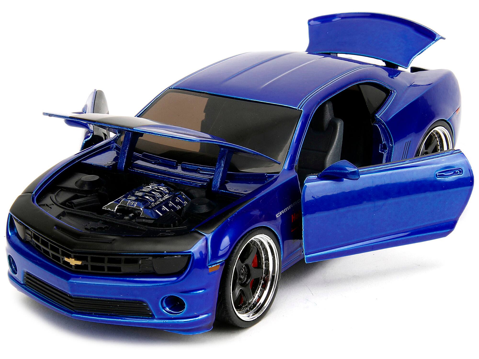 Angle. Jada - 2010 Chevrolet Camaro Candy Blue with Black Hood "Bigtime Muscle" Series 1/24 Diecast Model Car by Jada - Blue With Black.