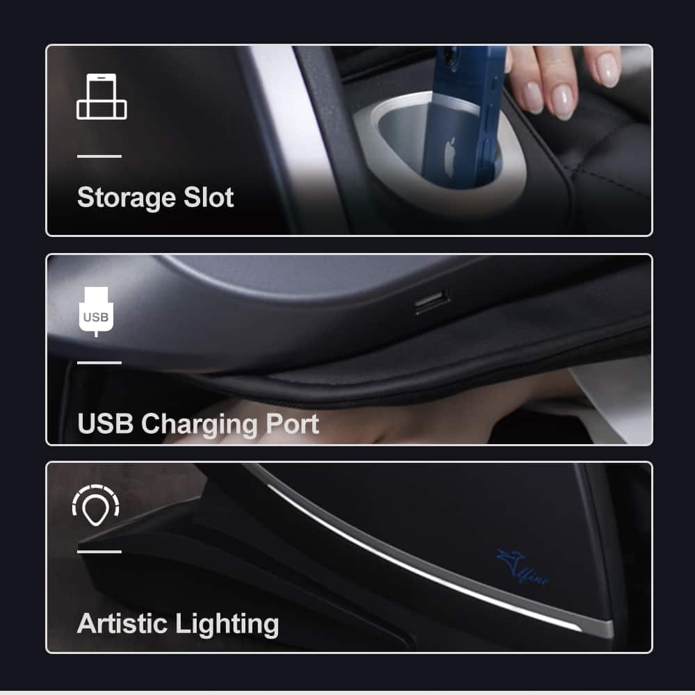 - Storage Slot
- USB Charging Port
- Artistic Lighting