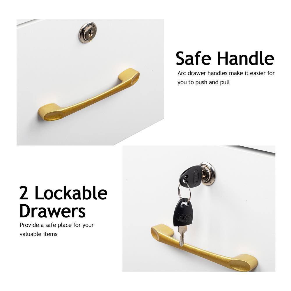 Safe Handle  
Arc drawer handles make it easier for you to push and pull  

2 Lockable Drawers  
Provide a safe place for your valuable items