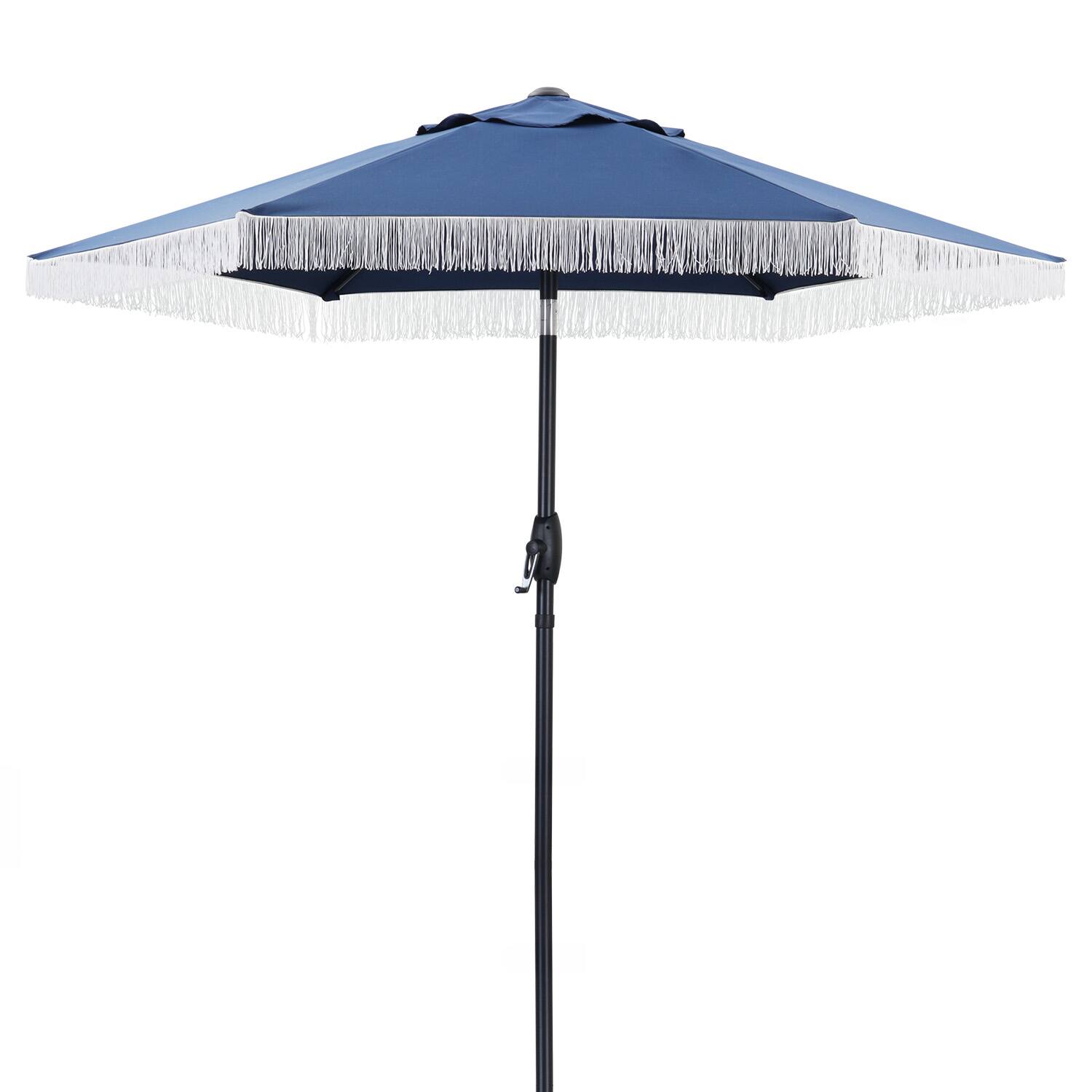 Angle. Ainfox - Ainfox 7.5ft Patio Umbrella with Fringe for Event Outdoor Garden Yard Deck Wedding Themed Restaurant Cafe Bistro Set - Navy Blue.