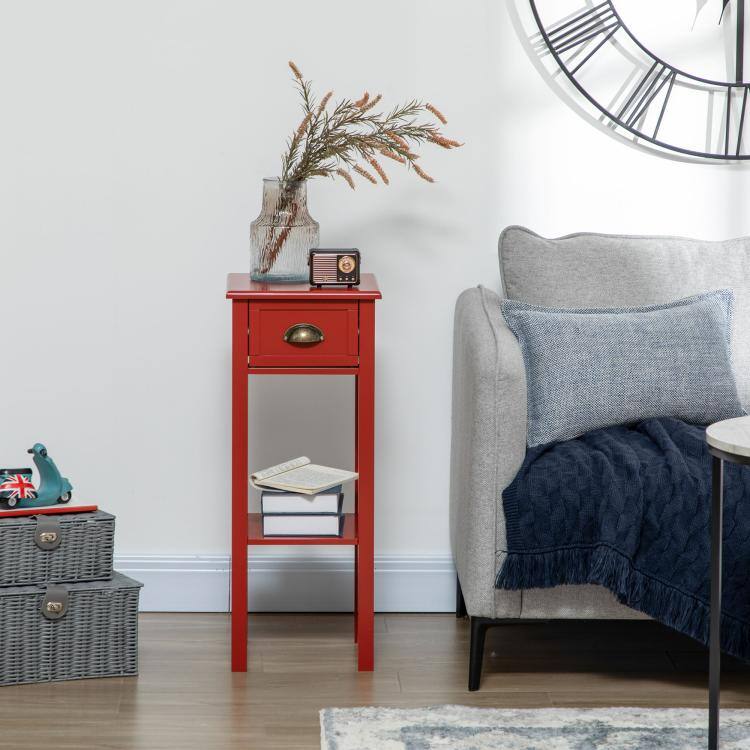 Alt View 6. PULUZ - 2-Tier Side Table with Drawer and Shelf, End Table for Living Room and Hallway - Red.
