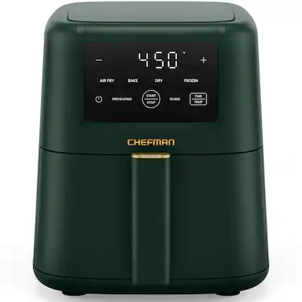 - AIR FRY
- BAKE
- DRY
- FROZEN
- PREHEATING
- START/STOP
- SHAKE
- TIME
- TEMP
- CHEFMAN