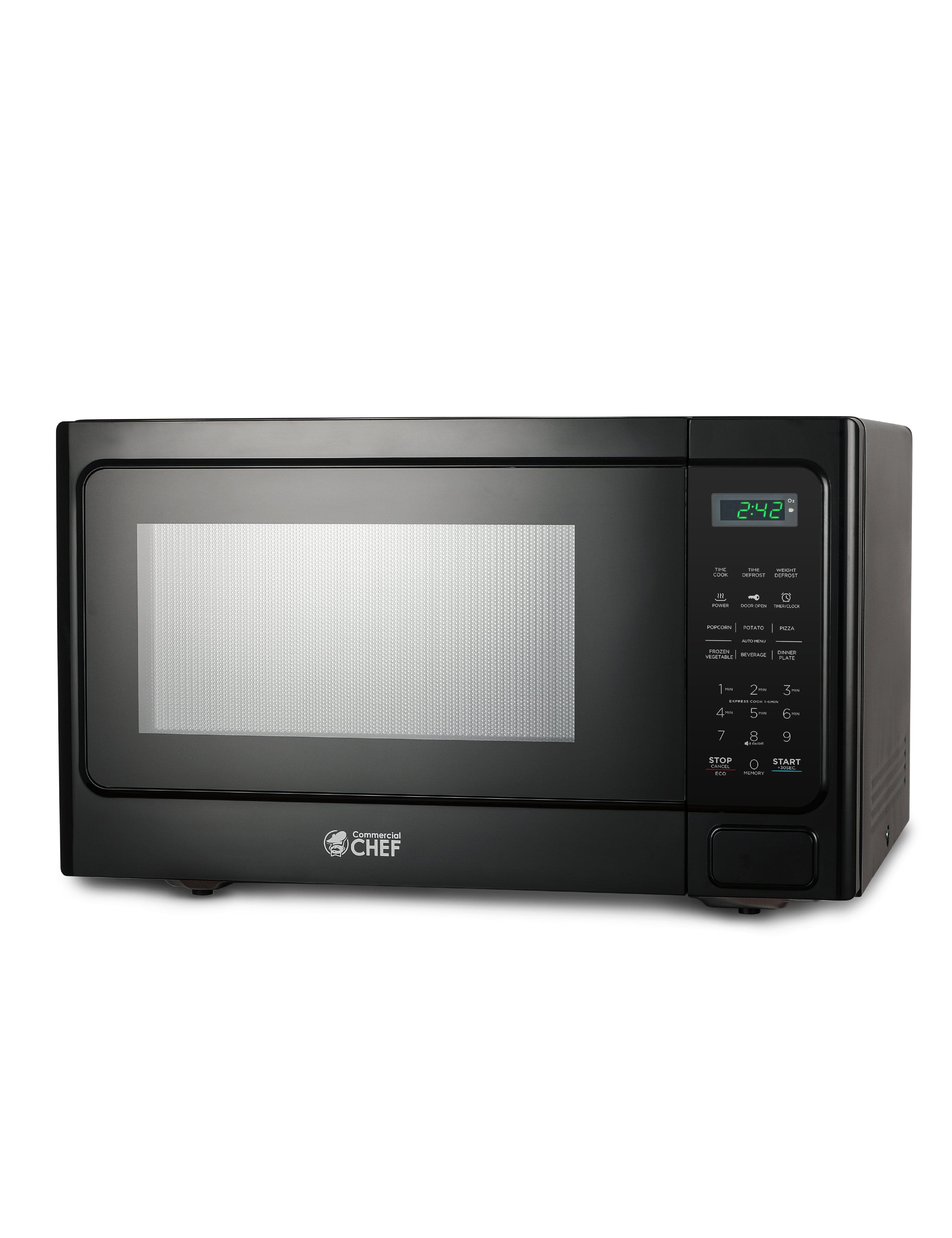 Commercial Chef - Microwave 1.3 Cu Ft with 10 Power Levels, Push Button Door Lock, Timer and Digital Controls - Black