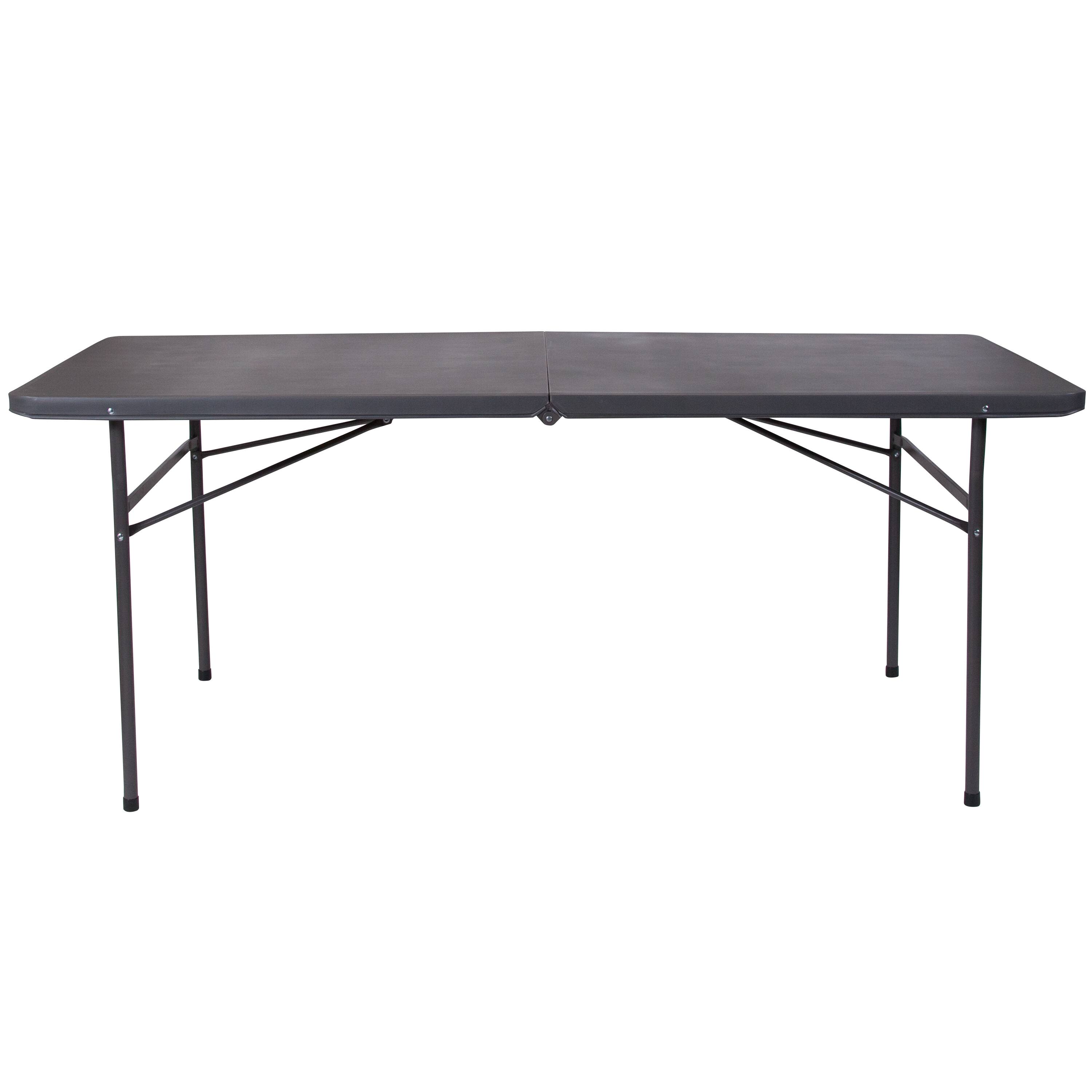 Alt View 11. Alamont Home - 6-Foot Bi-Fold Plastic Banquet and Event Folding Table with Carrying Handle - Dark Gray.
