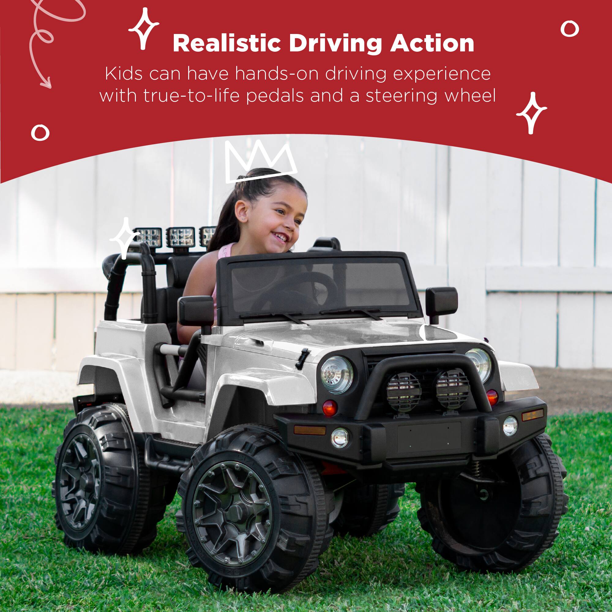 Realistic Driving Action

Kids can have hands-on driving experience with true-to-life pedals and a steering wheel.