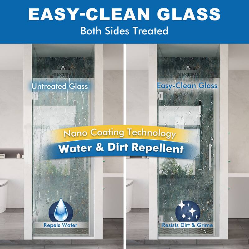 EASY-CLEAN GLASS  
Both Sides Treated  

Untreated Glass  
Easy-Clean Glass  

Nano Coating Technology  
Water & Dirt Repellent  

Repels Water  
Resists Dirt & Grime