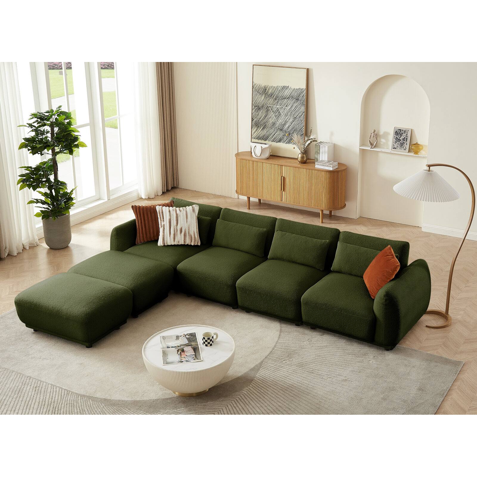 Angle. Electra Tech Xpress - Sectional Sofa Couch,Convertible U Shaped Sectional for Living Room,Modular L Shaped Couch with Removable Ottoman - Green.