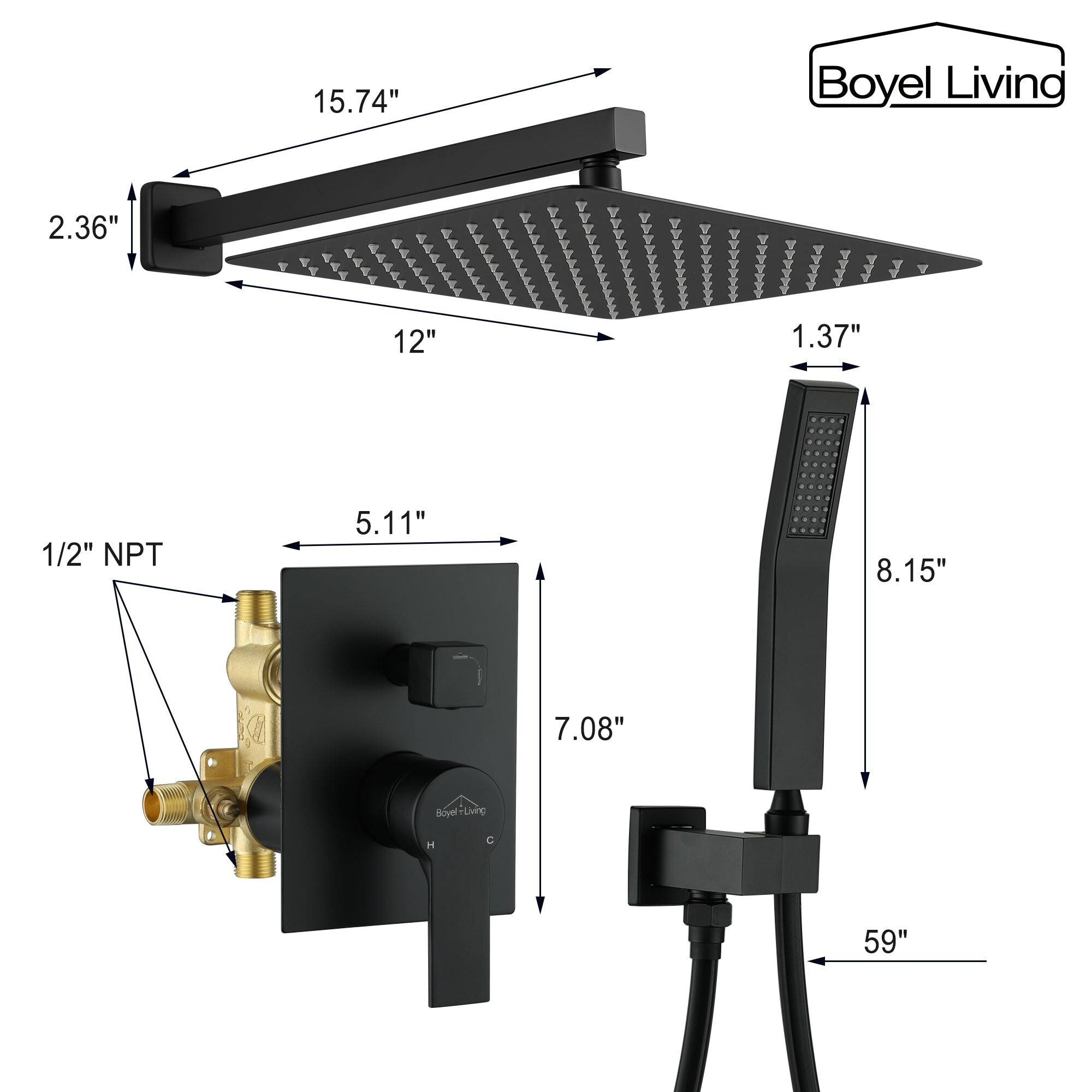 Boyel Living 15.74" 2.36" 12" 1.37" - 1/2" NPT 5.11" 8.15" 7.08" 59"