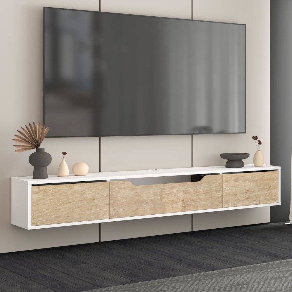 Angle. Atelier Mobili - Floating TV Stand for Up to 80 Inch TVs – Wall Mounted Media Console - White.