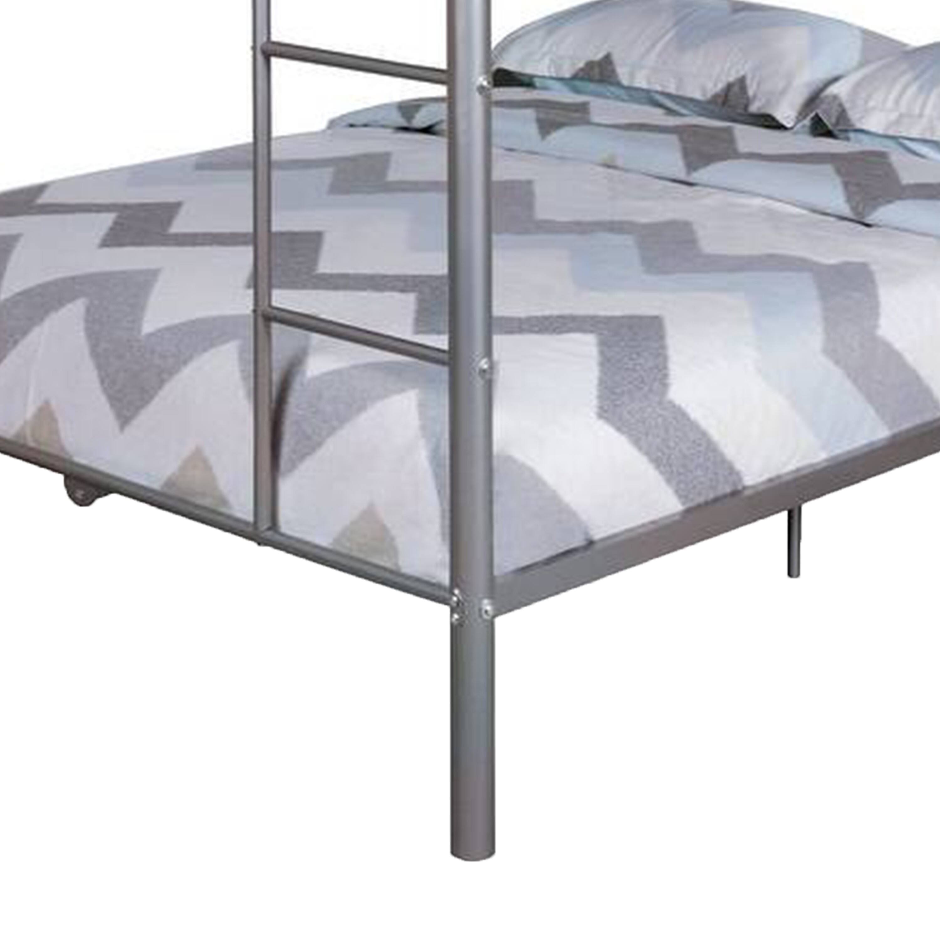 Back. Manhattan Lane - Fegy Full over Full Bunk Bed with Ladder and Rails, Silver Metal Frame - Silver.