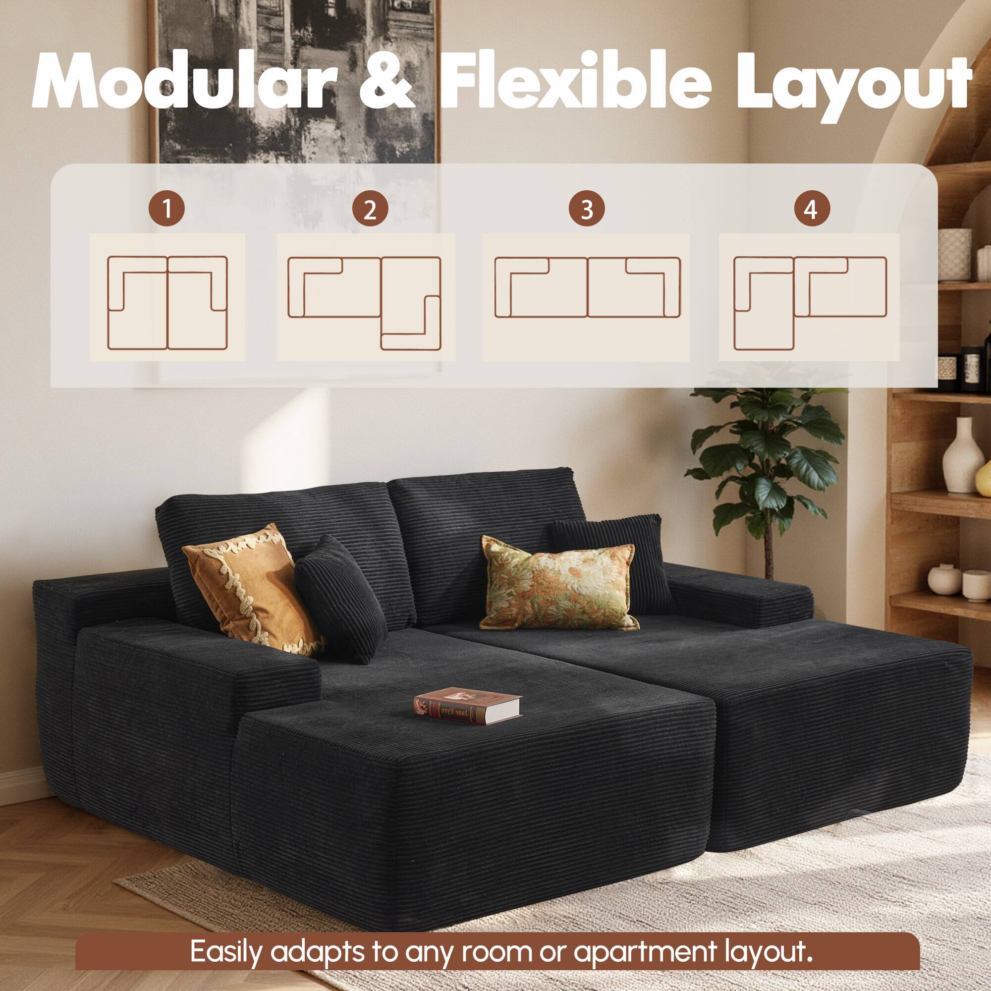 Modular & Flexible Layout

1 2 3 4

Easily adapts to any room or apartment layout.