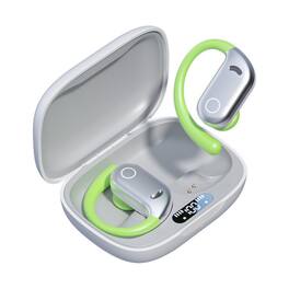 SKRAN - Open-Ear Wireless Bluetooth Headphones, Waterproof, Long Battery Life, LED Display - for Sports, Office, Travel - Green