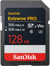 SanDisk Extreme PRO
300 MB/s R
300 MB/s W
128 GB
SDXC II V90
10
3