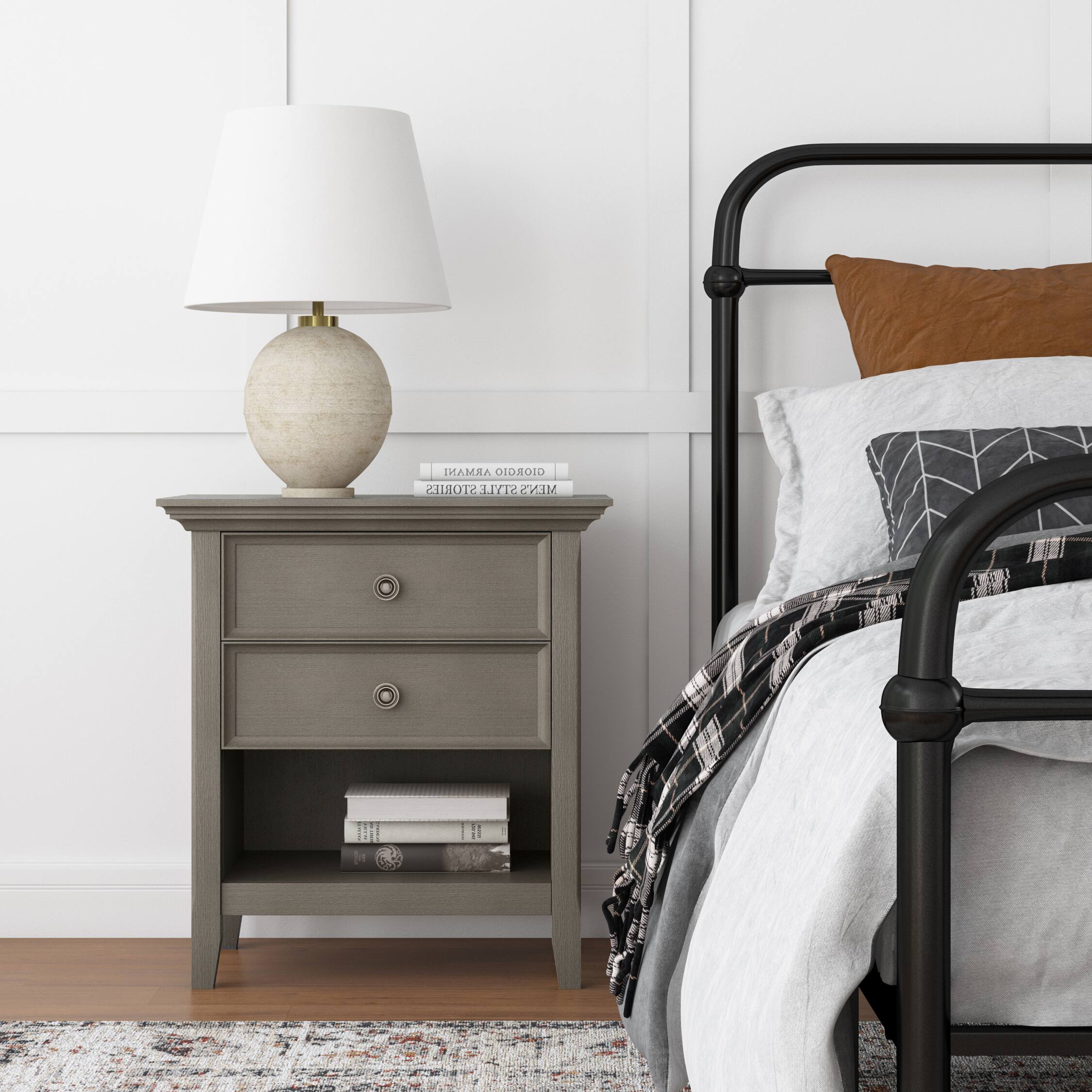 Left. Simpli Home - Amherst Bedside Table - Farmhouse Grey.
