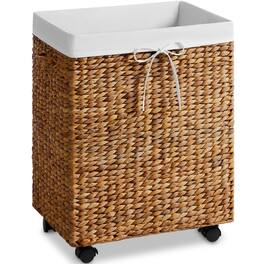 Best Choice Products - Medium Laundry Hamper W/ Rolling Wheels, Woven Hyacinth Laundry Basket W/ Liner, 24 Gal - Chestnut