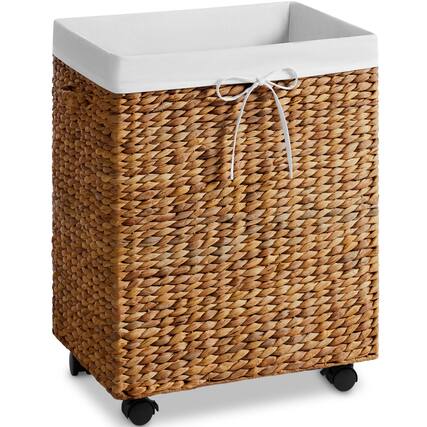 Front. Best Choice Products - Best Choice Products Medium Laundry Hamper W/ Rolling Wheels, Woven Hyacinth Laundry Basket W/ Liner, 24 Gal - Chestnut - Chestnut.