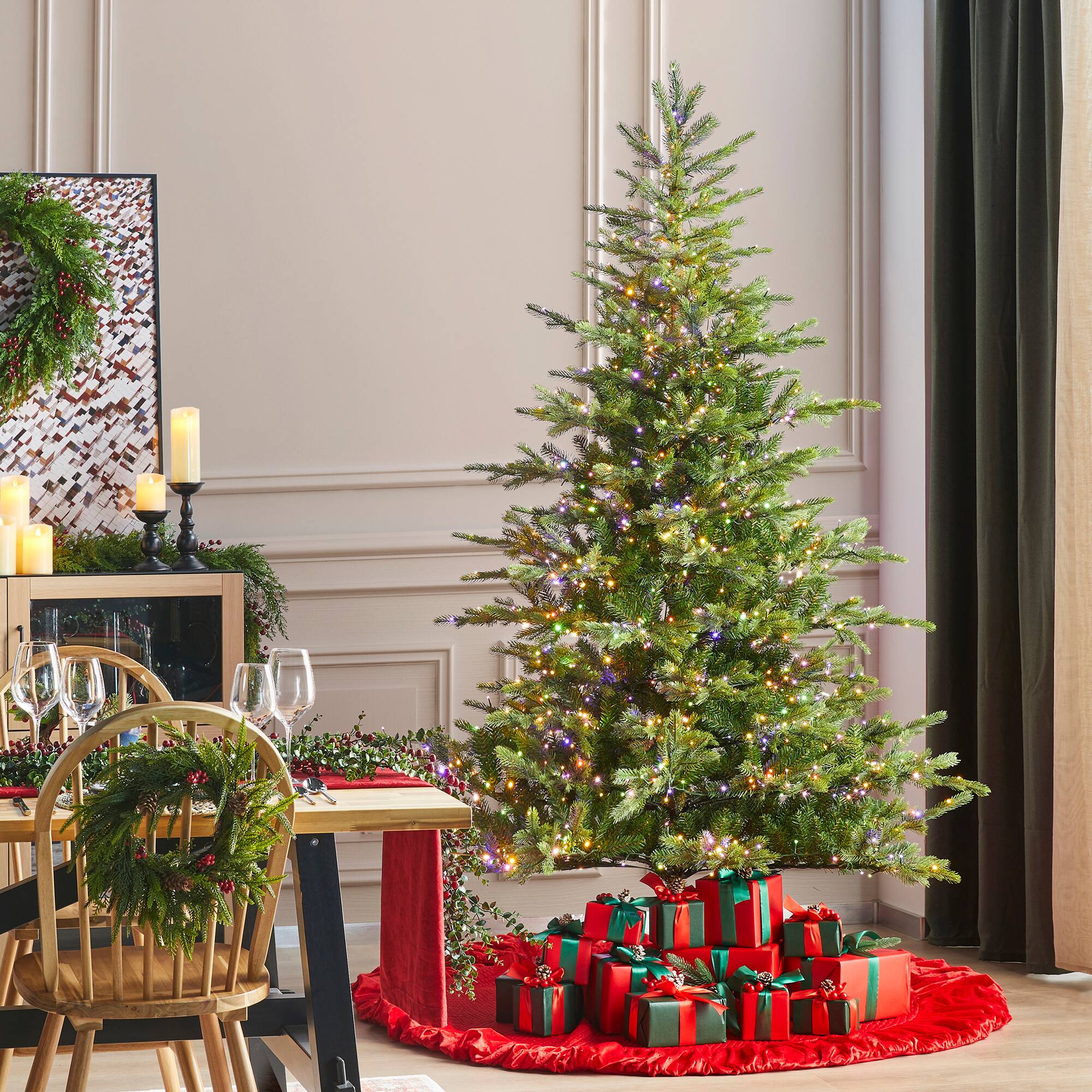 Alt View 8. Glitzhome - 7.5ft Pre-Lit Green Full Fir Artificial Christmas Tree with 1600 Warm White/Multi-color Chasing and Twinkling Lights - Green.