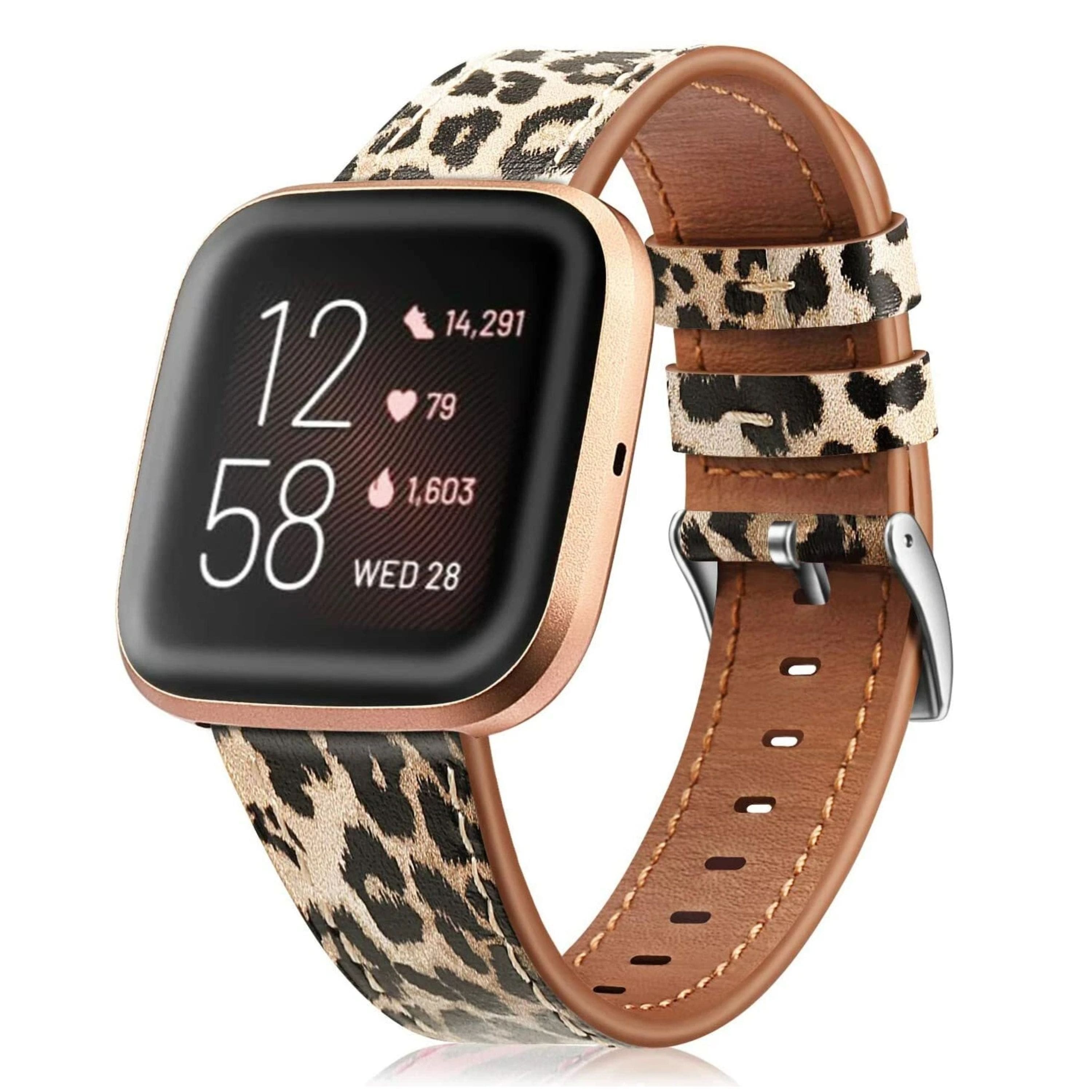 Kitcheniva - Design Genuine Leather Band Replacement Strap For Fitbit Versa 2 / Versa/ Versa Lite - Classic Leopard