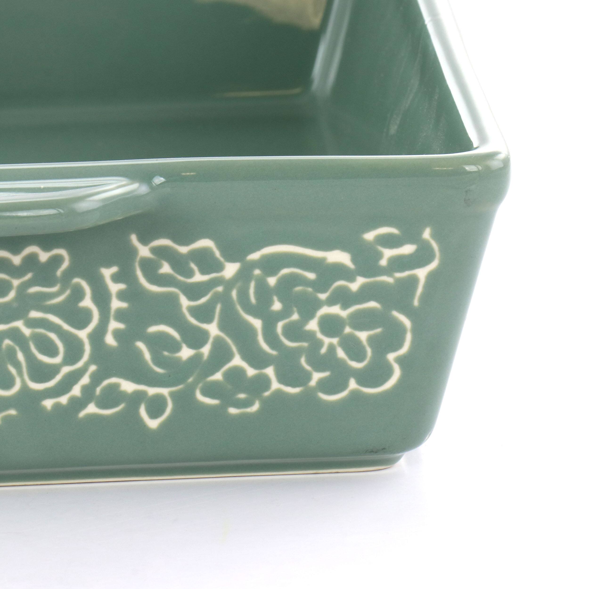 Alt View 5. Gibson - Laurie Gates 2 Piece Tierra Wax Relief Stoneware Baker Set in Red and Mint - Red and Mint.