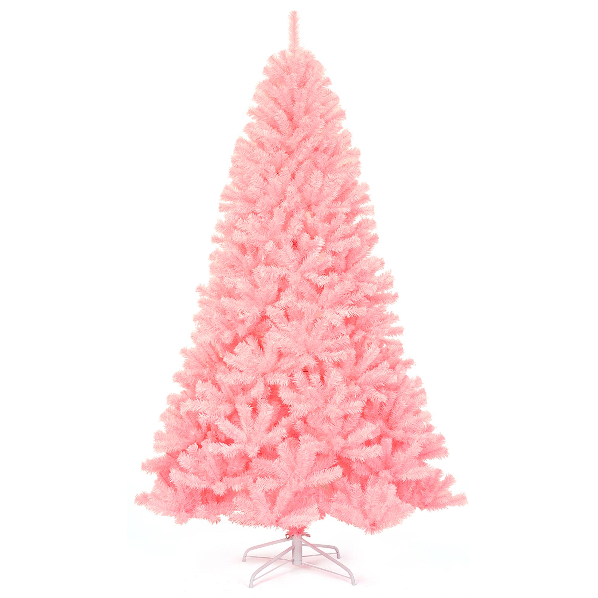 Alt View 4. Gymax - Gymax 7.5ft Pink Artificial Christmas Tree Hinged Spruce Full Tree w/ Metal Stand - Pink.