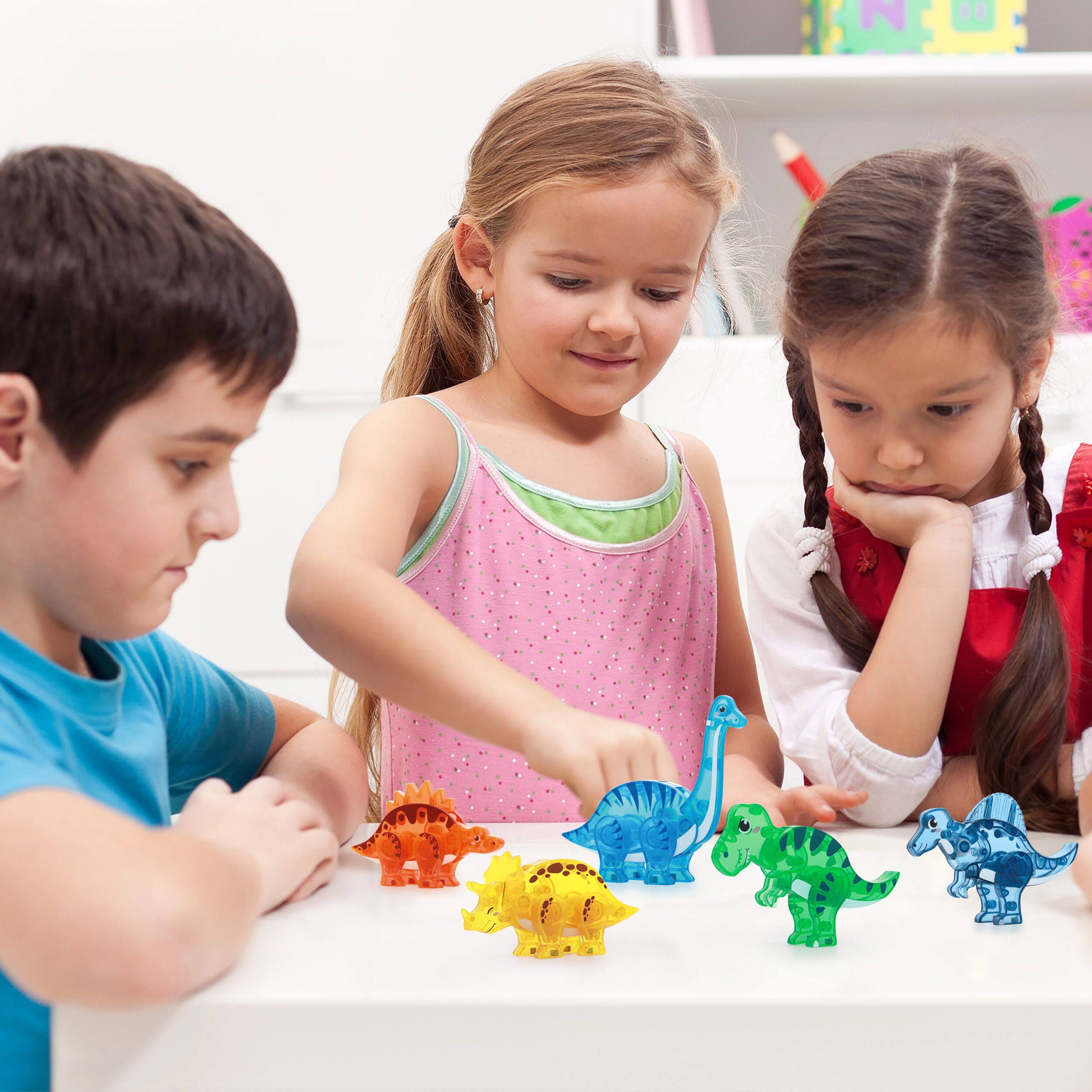 Alt View 2. PicassoTiles - PICASSO-TILES Magnetic Tiles for Kids, Dinosaur Theme Construction STEM Building Blocks Educational Toy, 5PCS - Multicolor.