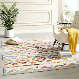 Modway - Reflect Takara Abstract Diamond Moroccan Trellis Indoor and Outdoor Area Rug - Multicolored