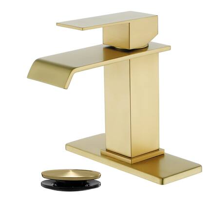 Front. Boyel Living - Brushed Gold Faucet SUS304 Waterfall Spout cUPC Cartridge 60cm Supply Line Pop Up Drain - Brushed Gold.