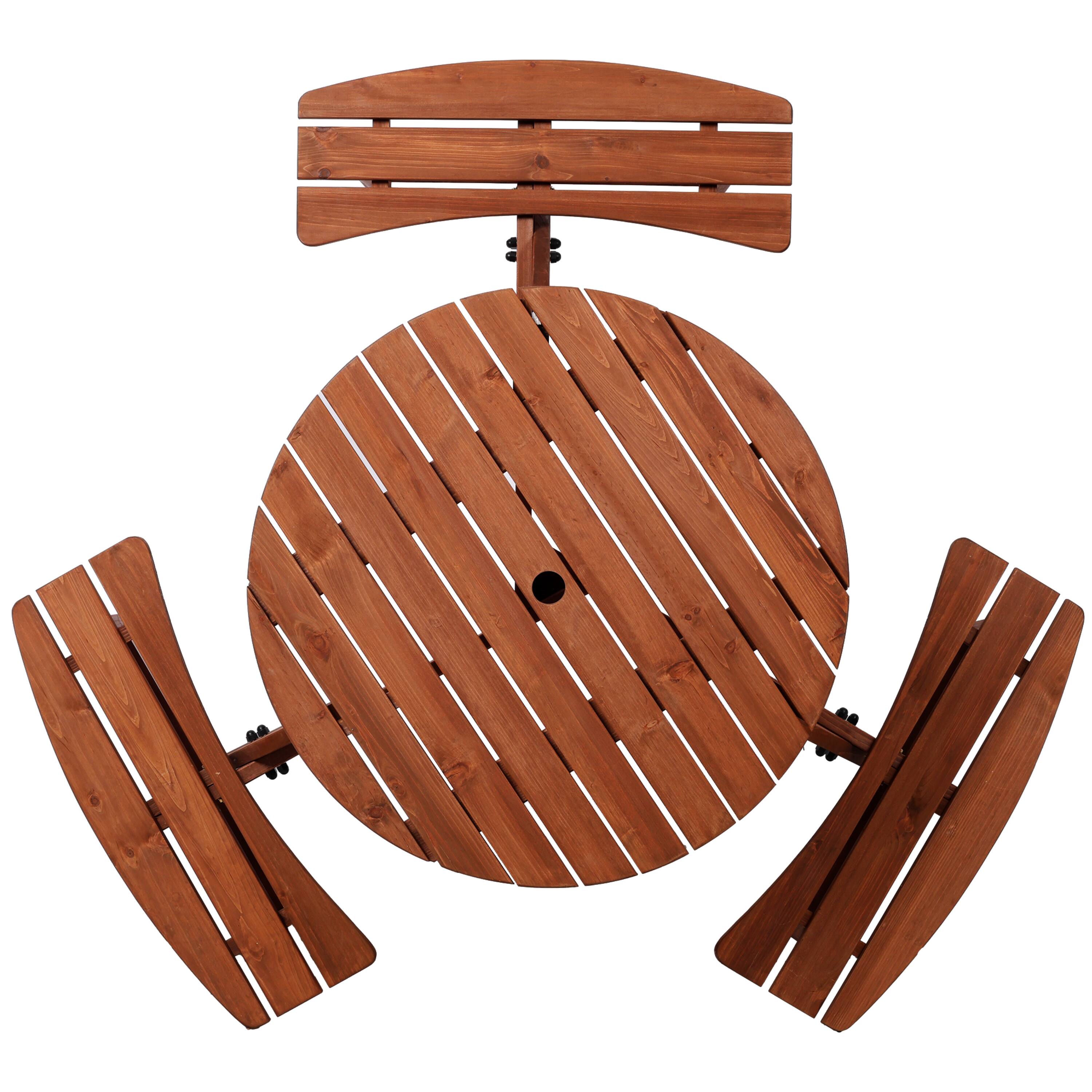 Alt View 2. GOODSILO - 6-Person Fir Wood Picnic Table with 3 Built-in Benches and Umbrella Hole for Outdoor Garden Patio Backyard Use - Brown.