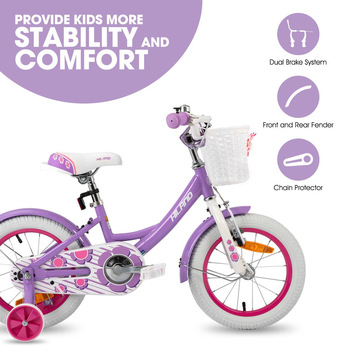 PROVIDE KIDS MORE STABILITY AND COMFORT

- Dual Brake System
- Front and Rear Fender
- Chain Protector