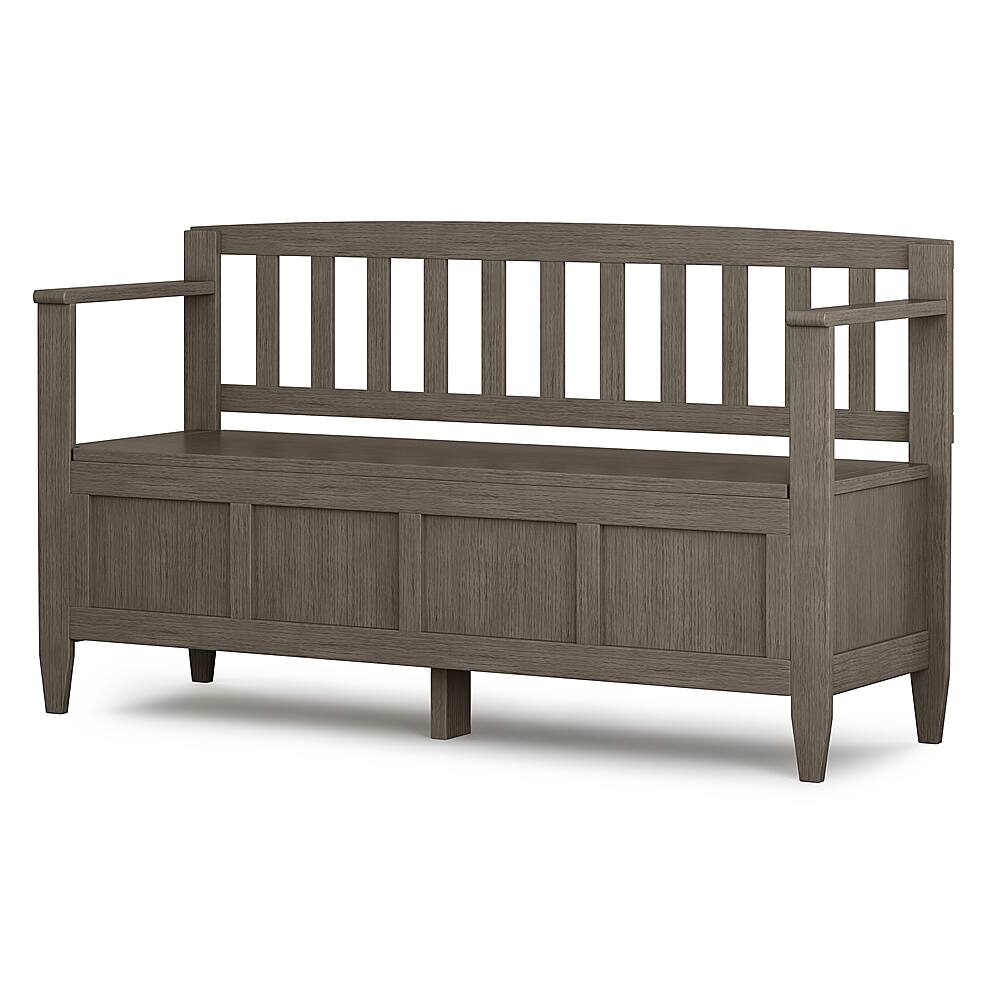 Angle. Simpli Home - Brooklyn Entryway Storage Bench - Farmhouse Grey.