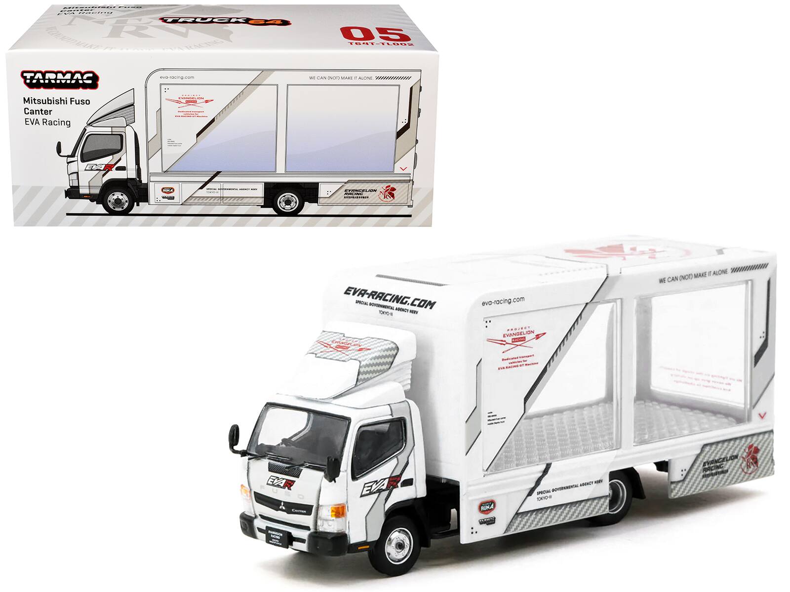Mitsubishi Fuso Canter Mobile Display Truck RHD "EVA Racing" White w/Graphics "Truck64" 1/64 Diecast Car by Tarmac Works