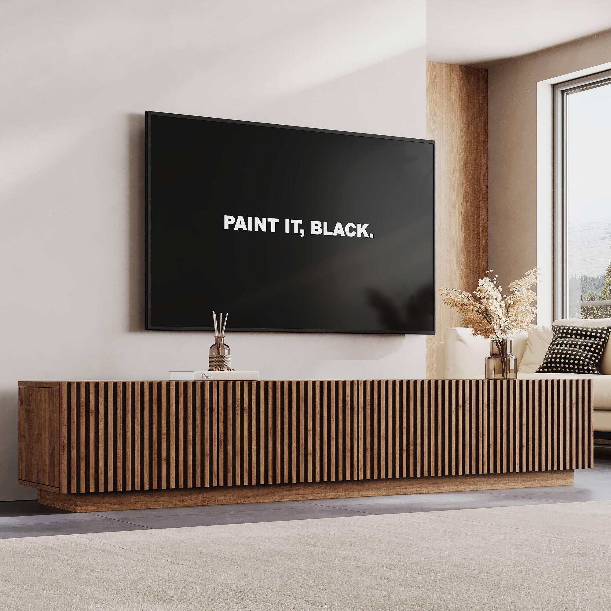 luck idea - 86.61" TV Stand and Media Console & Entertainment Centers with Large Storage Space - Walnut Color