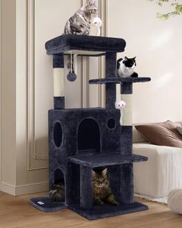 Hirose Alice - Cat Tree Tower For Indoor Cats 50-inch Adult House With Steps 2 Caves Dangling Toys Fc50 Light - Dark Grey 50inch