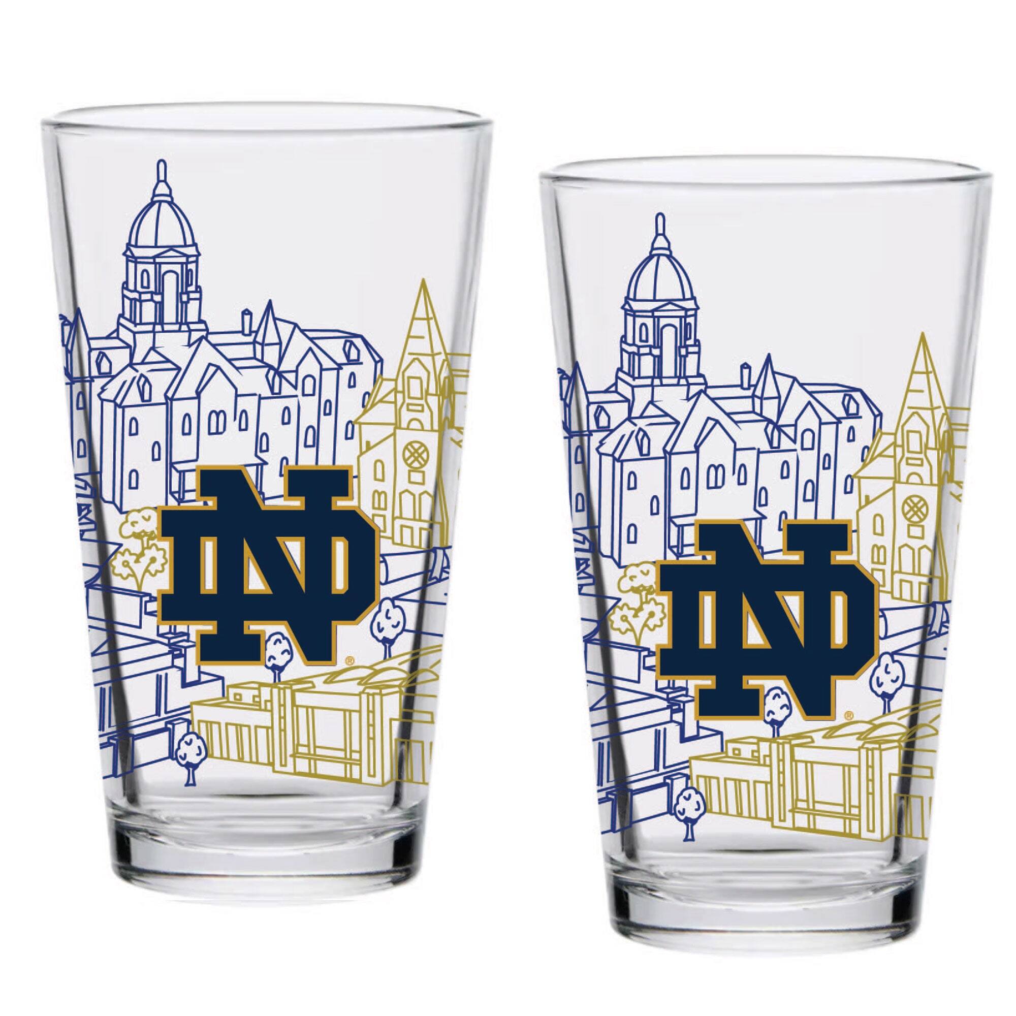 Front. Indigo Falls - Notre Dame Fighting Irish Two-Pack 16oz. Campus Line Art Pint Glass Set - Multicolor.