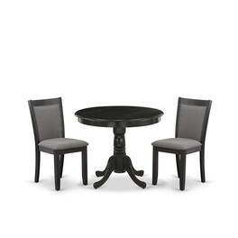 East West Furniture - 3-Piece Dinette Room Set Consists of a Wooden Dining Table and 2 Dark Gotham Grey Linen Fabric - Multi-Color