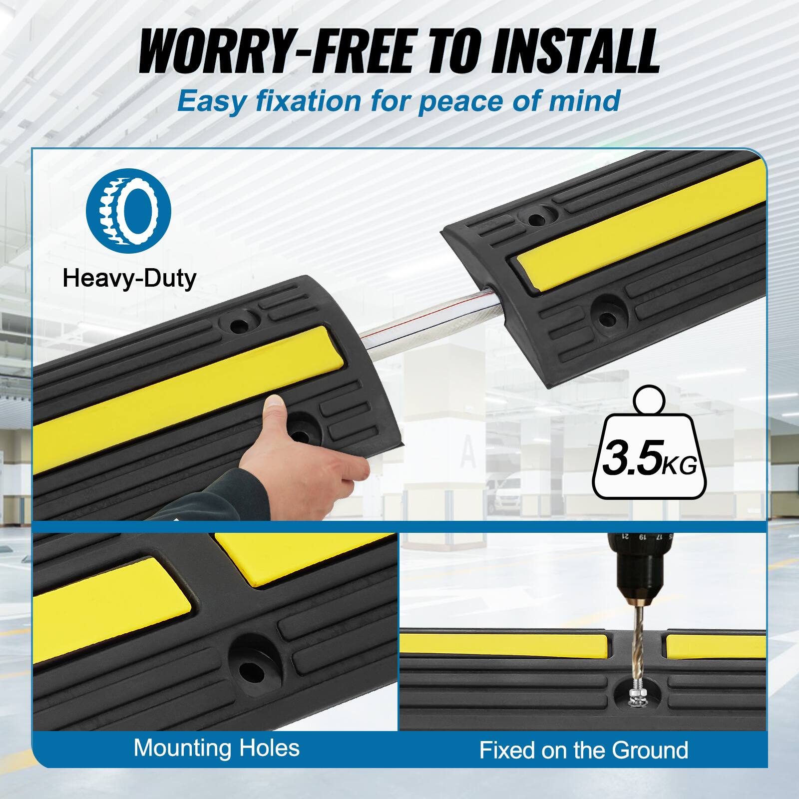 WORRY-FREE TO INSTALL, Easy fixation for peace of mind, Heavy-Duty, Mounting Holes, Fixed on the Ground, 3.5KG