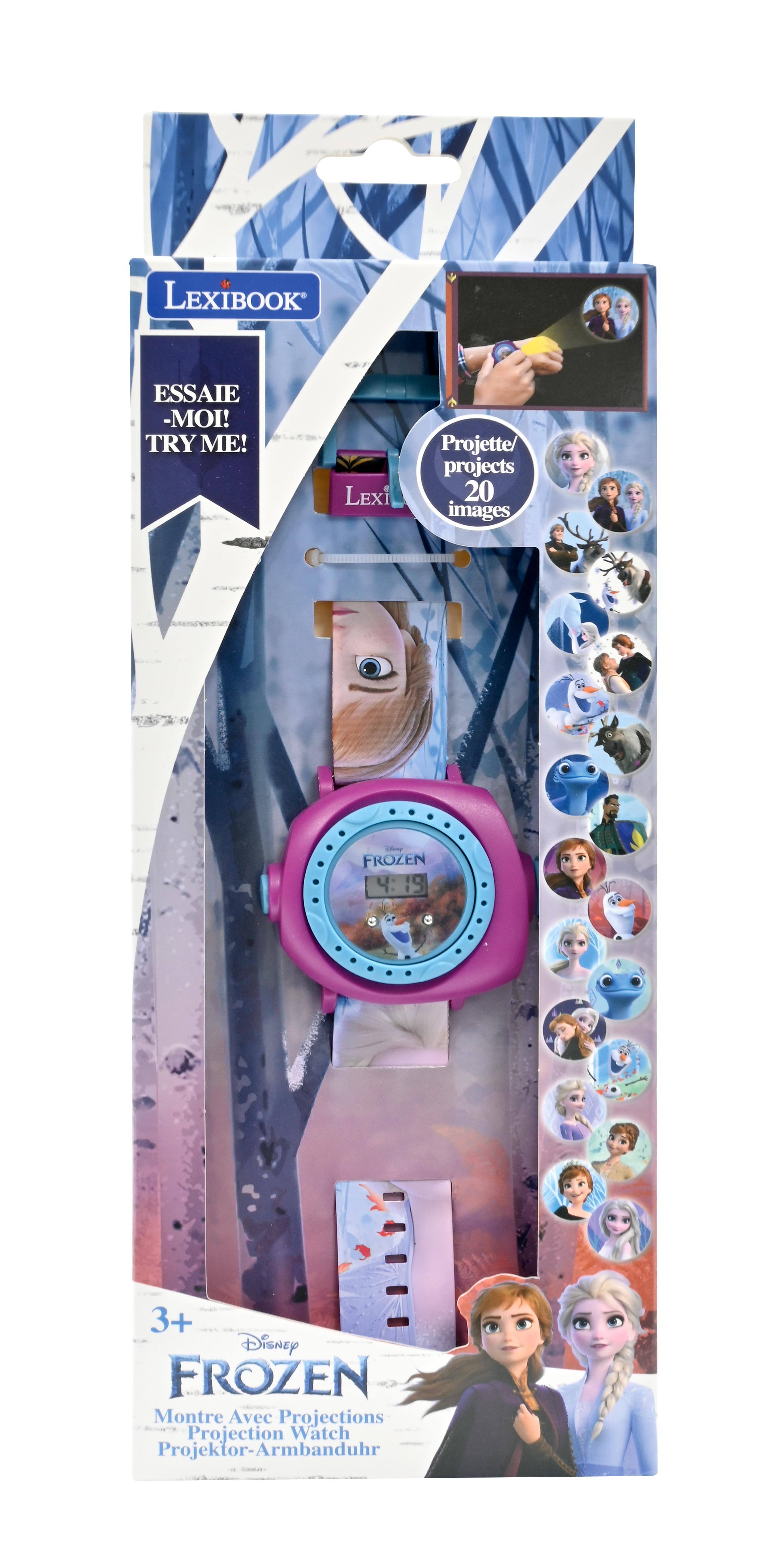 LEXIBOOK ESSAIE - MOI! TRY ME!  
LEXI Projette/ projects 20 images  
Ce FROZEN 3+  
Disney FROZEN  
Montre Avec Projections  
Projection Watch  
Projektor-Armbanduhr