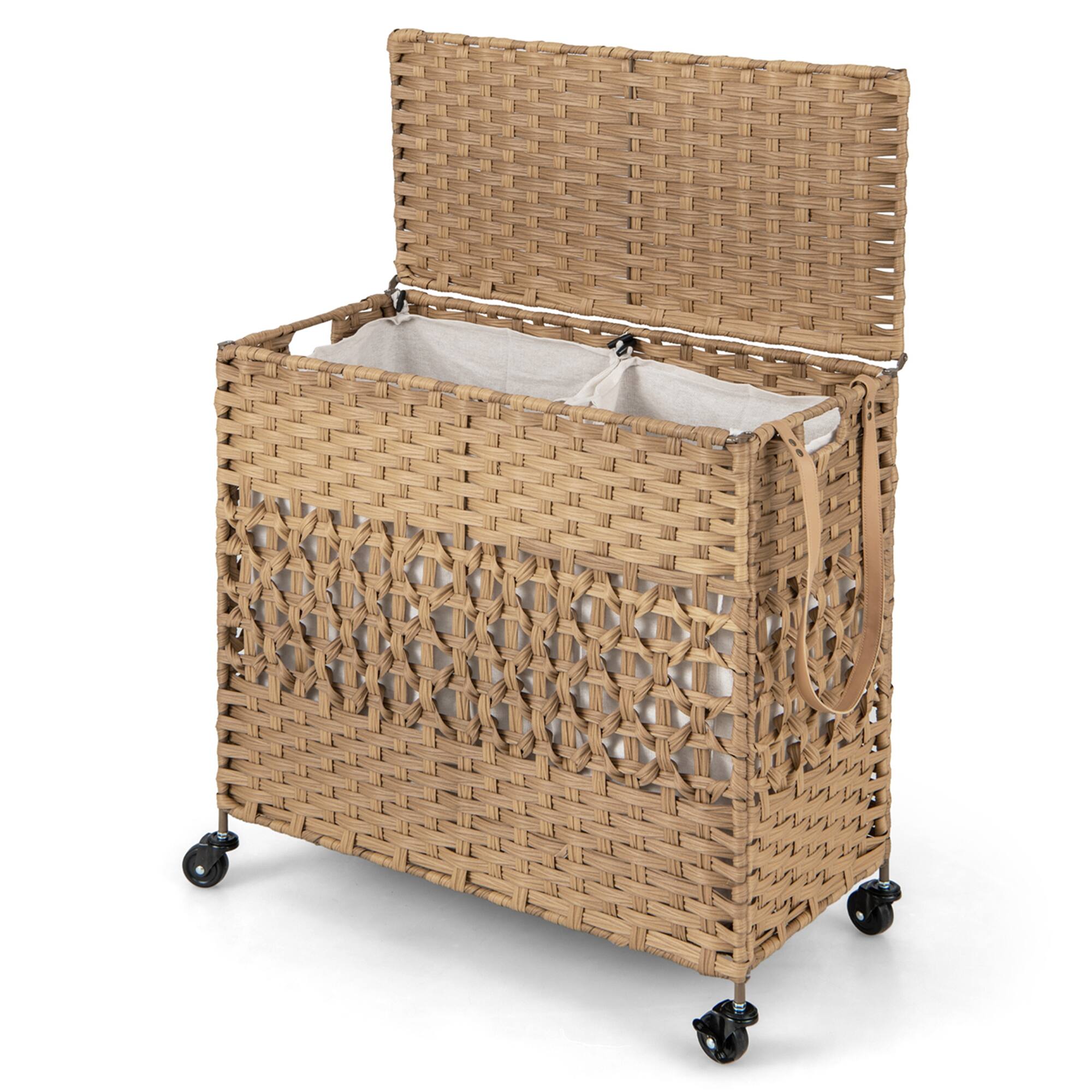 Alt View 19. Costway - 110L Laundry Hamper with Wheels Clothes Basket Lid & Handle & 2 Liner Bags Natural - Natural.
