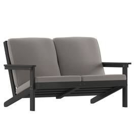 Emma + Oliver - Hammond All-Weather Polyresin Adirondack Loveseat with Deep Seat and Comfortable Back & Seat Cushions - Gray Cushions/Black Frame