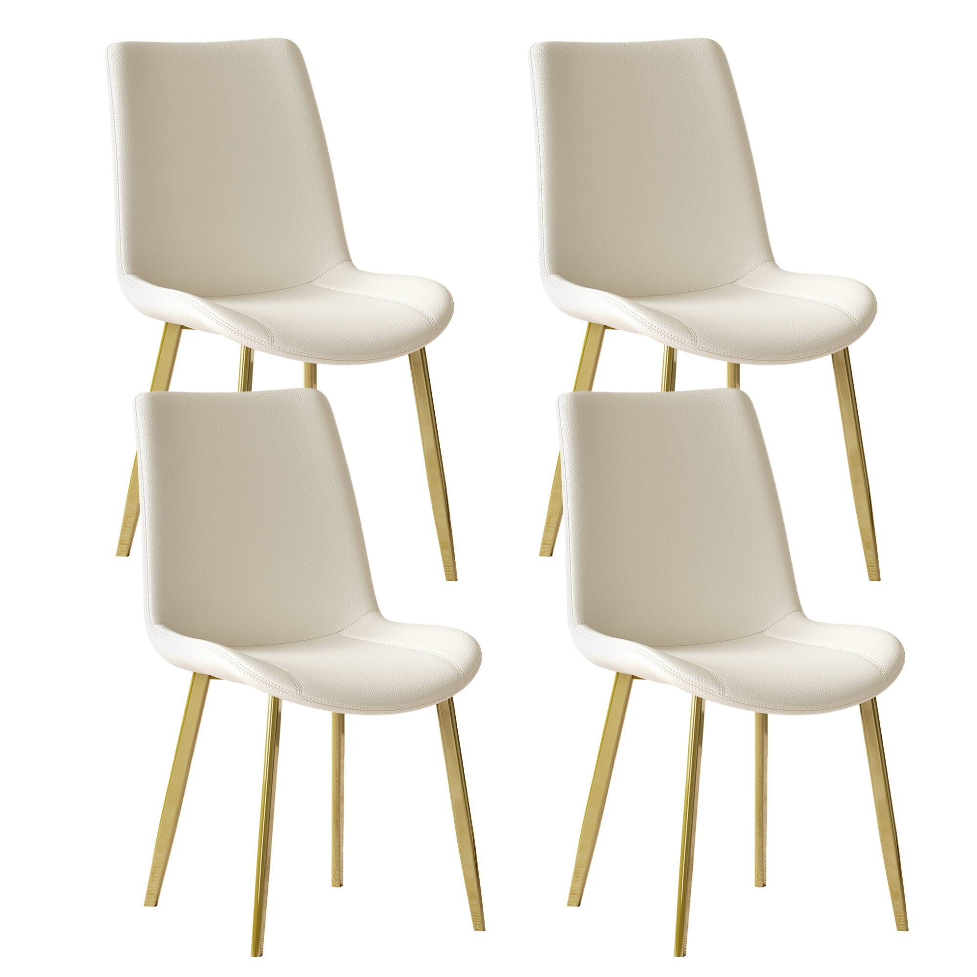 Front. GOODSILO - Modern Dining Chair with PU Leather Upholstery and Metal Frame for Kitchen and Dining Room, Set of 4 - White.