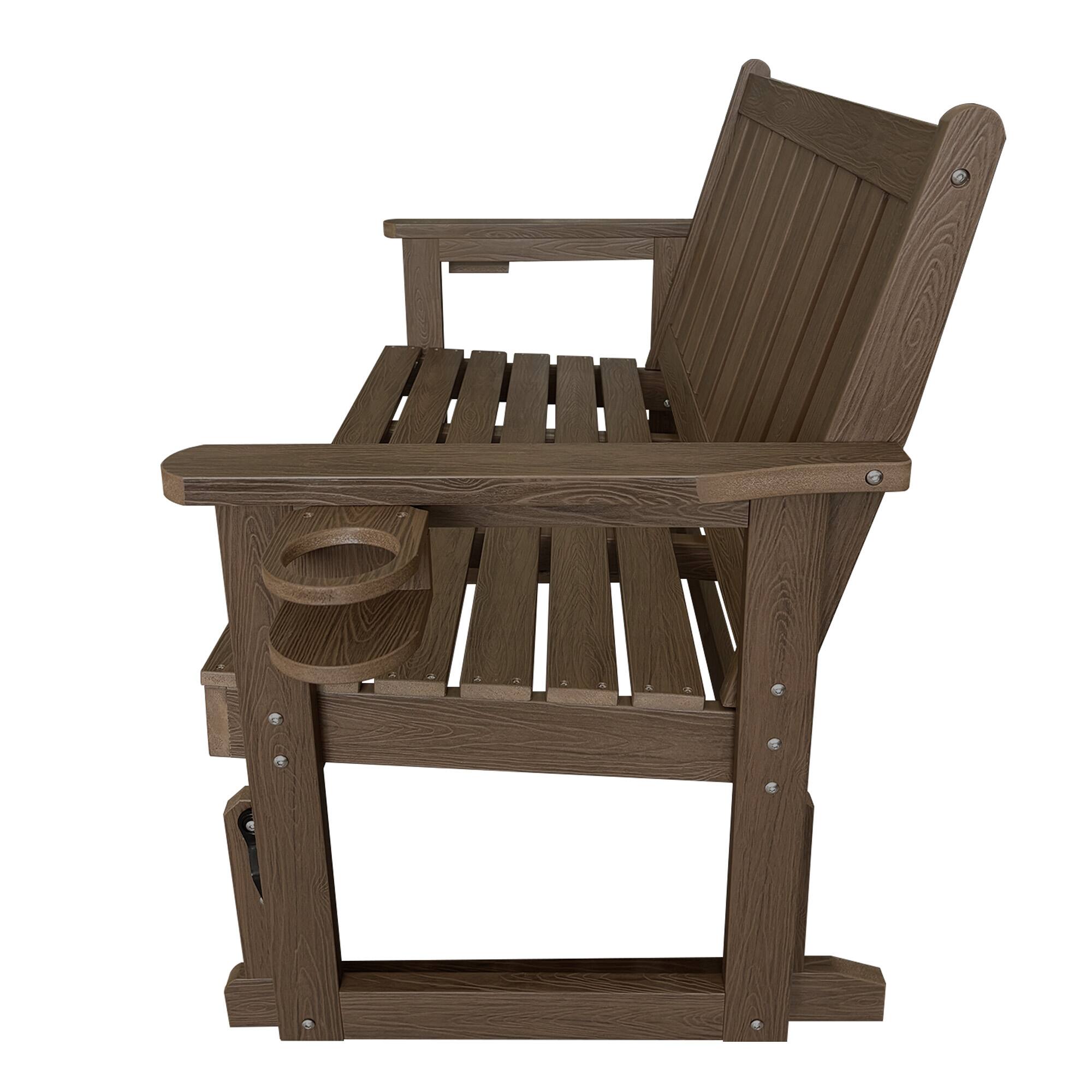 Left. Fortune Candy - Poly Lumber Patio Glider, HIPS Material Weather-Resistant Glider Bench for Outdoor Porch Garden - Deep Brown.