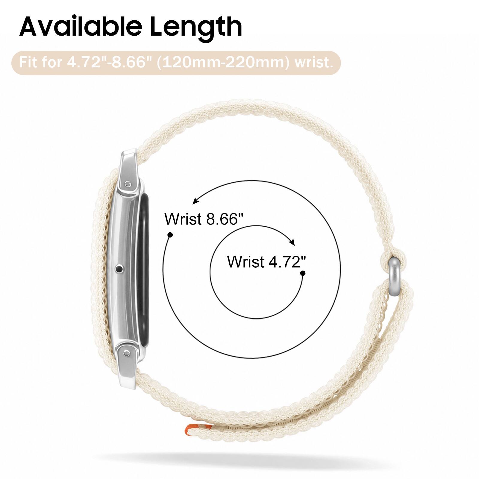 Available Length Fit for 4.72"-8.66" (120mm-220mm) wrist.

Wrist 8.66"
Wrist 4.72"