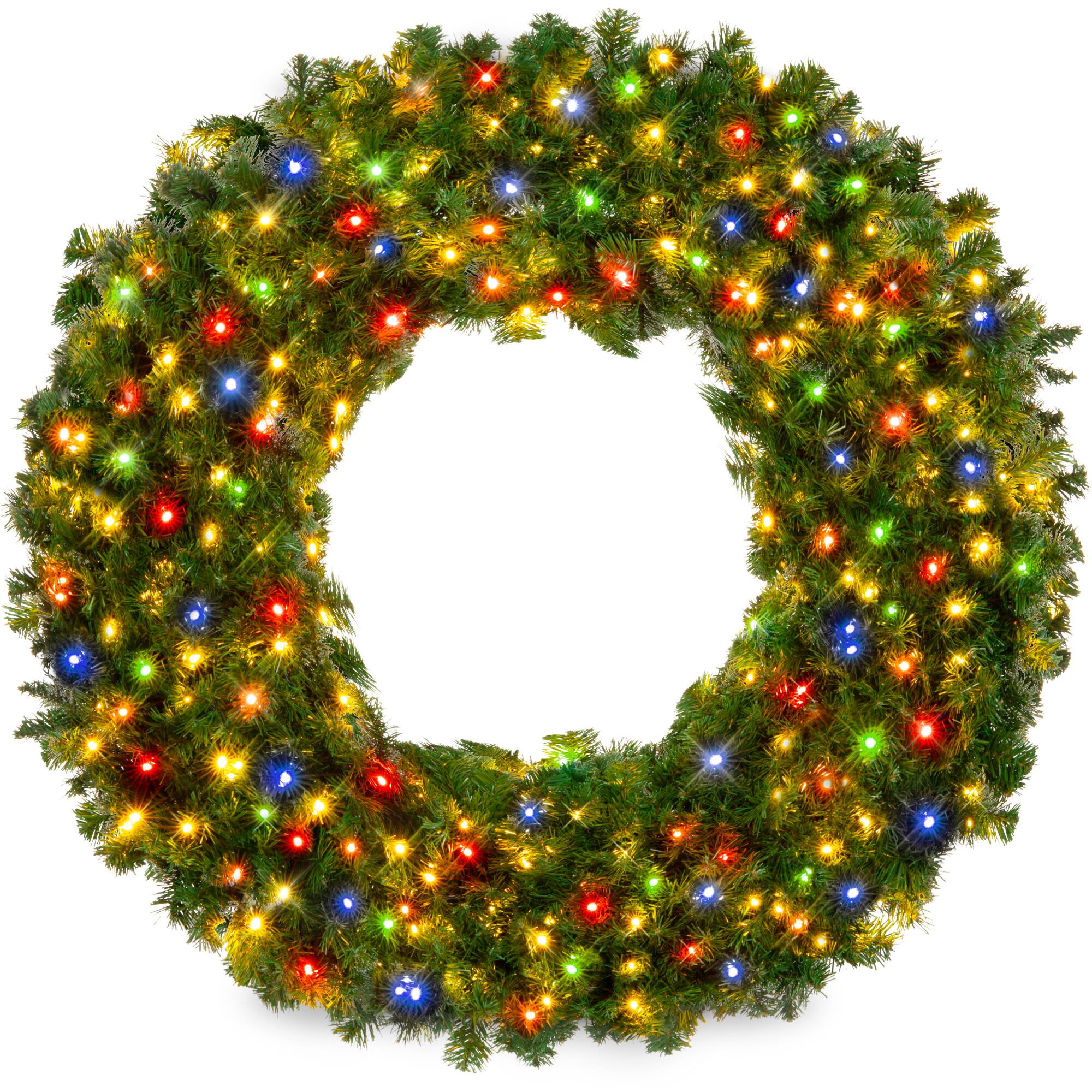 Best Choice Products - 36in Artificial Pre-Lit Fir Christmas Wreath Decoration w/ 150 300 Tips - Multicolor Lights