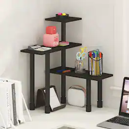 Furinno - TURN-N-TUBE Corner Shelf, Countertop Corner Organizer, Adjustable Desk Shelf, for Small Spaces, Home Office, Bathroom - Espresso/Black