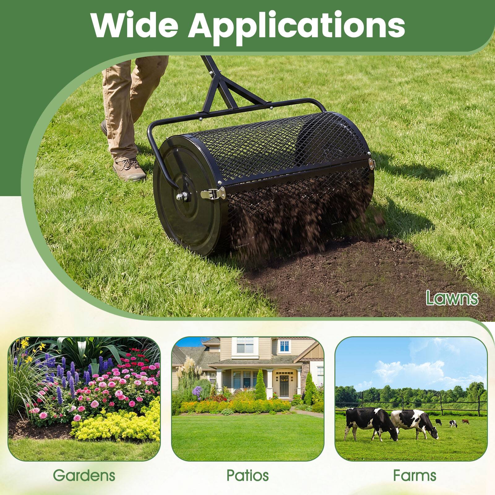 Wide Applications

- Lawns
- Gardens
- Patios
- Farms