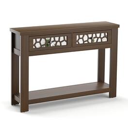 Resenkos - 2-Tier Console Table with Drawers and Open Storage Shelf- Narrow Console Table, Entryway Hall Table with Shelves - Brown
