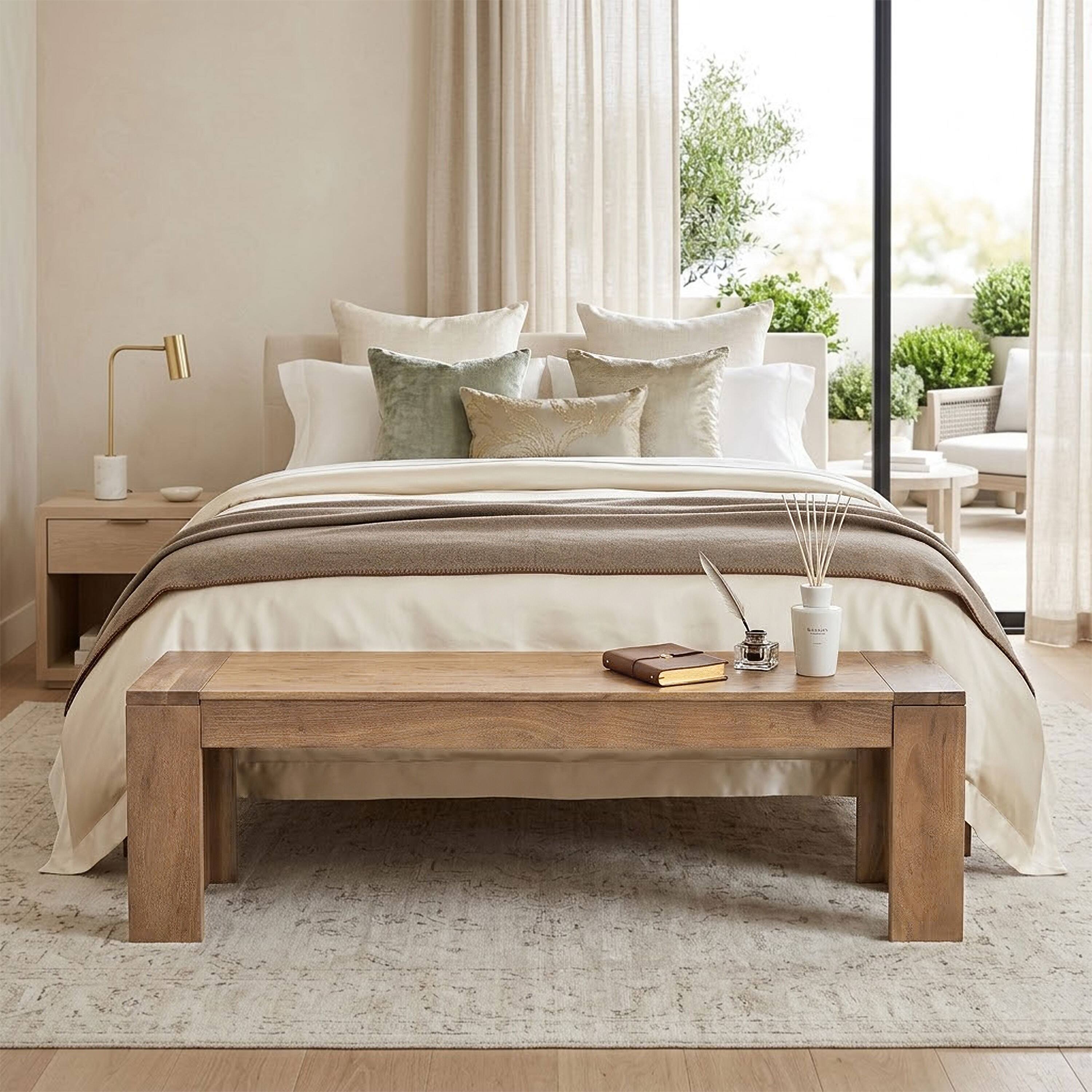 Alt View 7. Manhattan Lane - Himaru 3 Seater Bench, Premium Acacia Wood with Light Brown Finish, T Shape Legs, 58 inch - Light Brown.