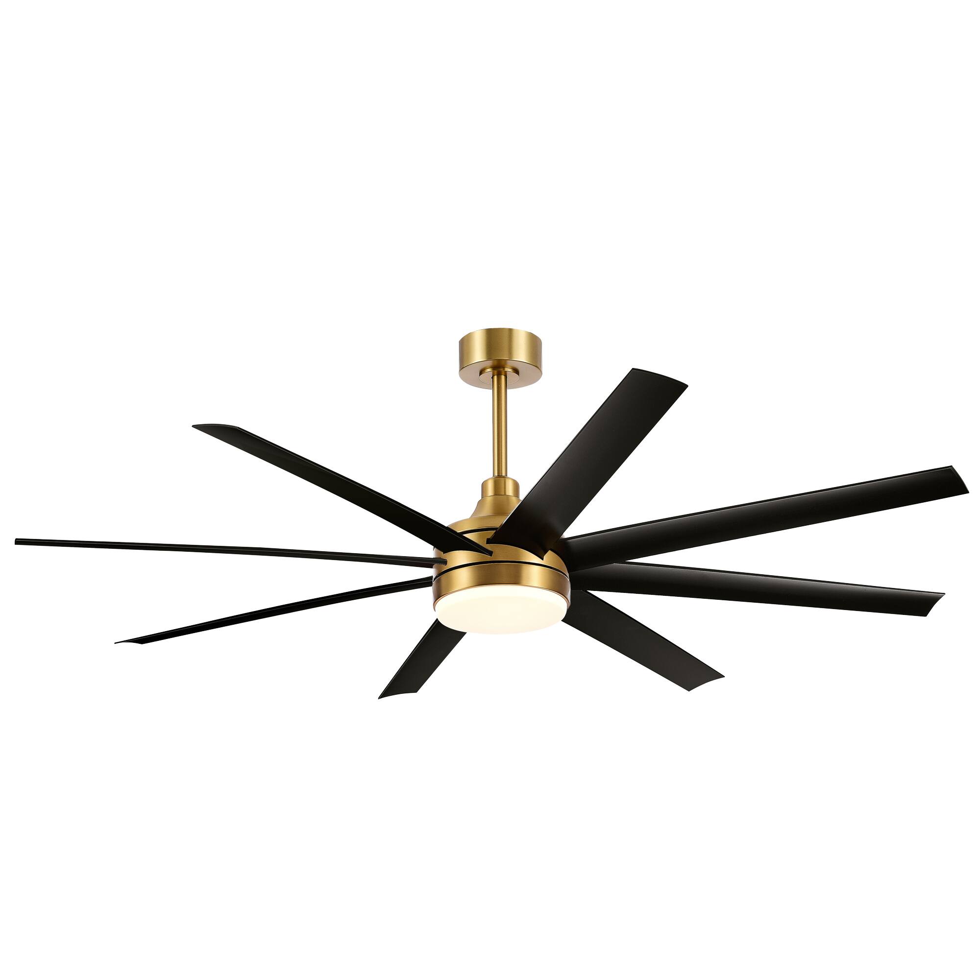 Angle. Breezary - 65-Inch Ceiling Fan with 8 ABS Blades, 6-Speed DC Motor, Remote Control with Timer, 2 Downrods, Light/No-Light Options - Gold and Black (With Light).