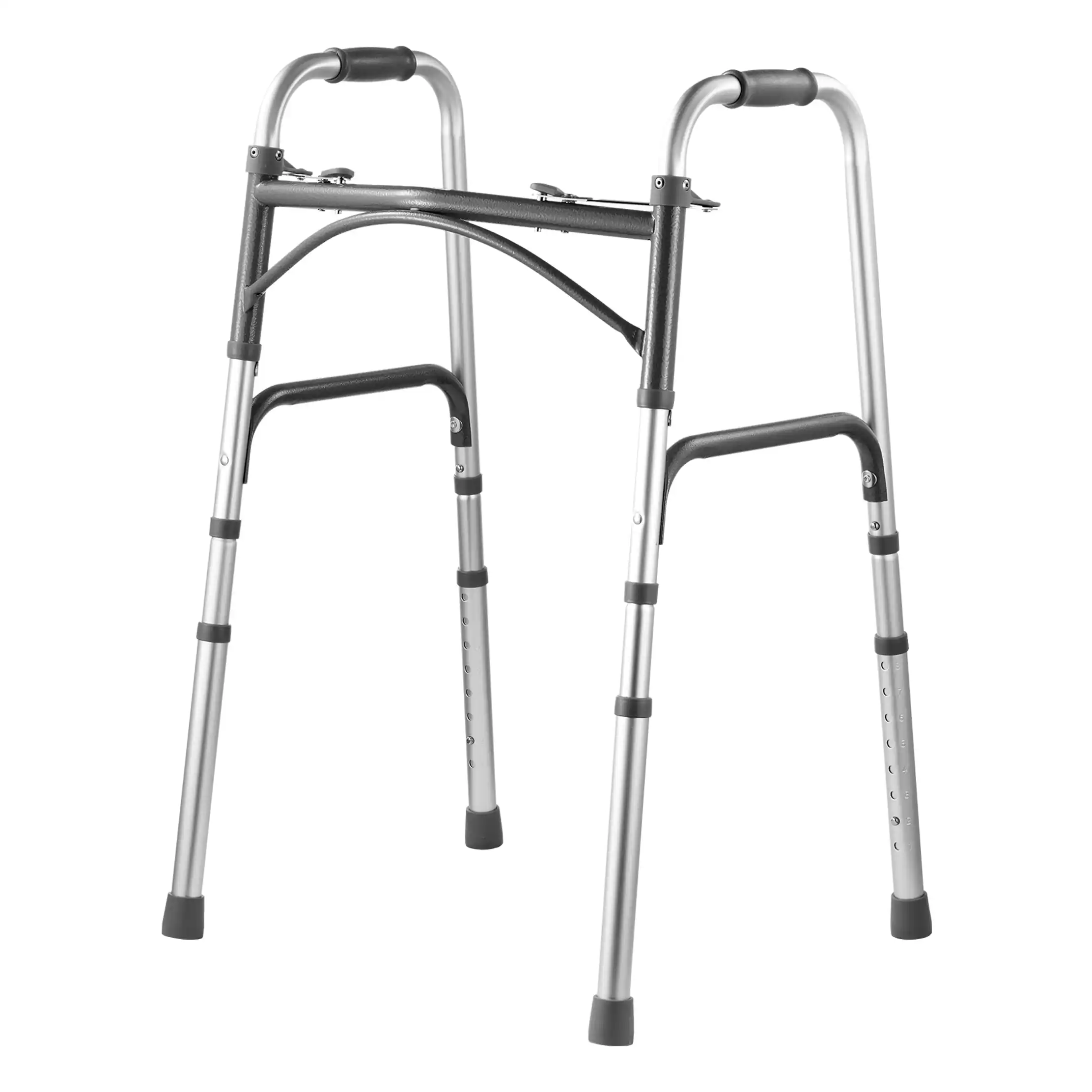 Front. VEVOR - Folding Walker, 2-Button Folding Walkers with 8-Level Adjustable Height and Durable Handles, Lightweight Aluminum - Silver.